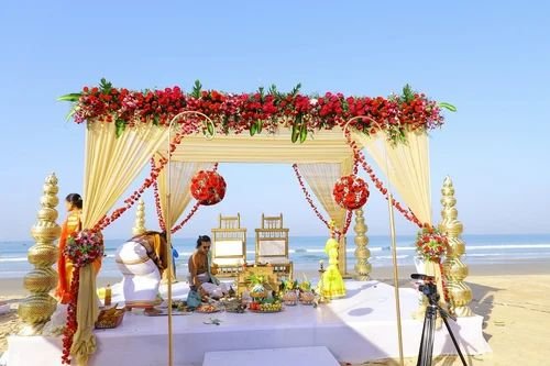 Beachside wedding altar with decorations